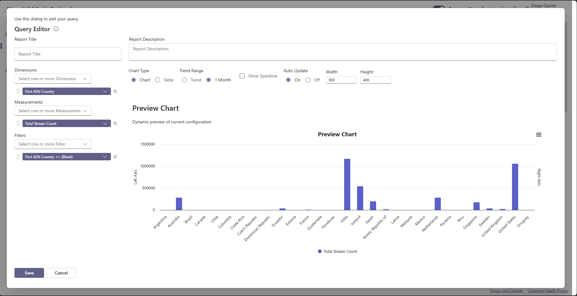 Screenshot: shows the CQD custom report query editor.
