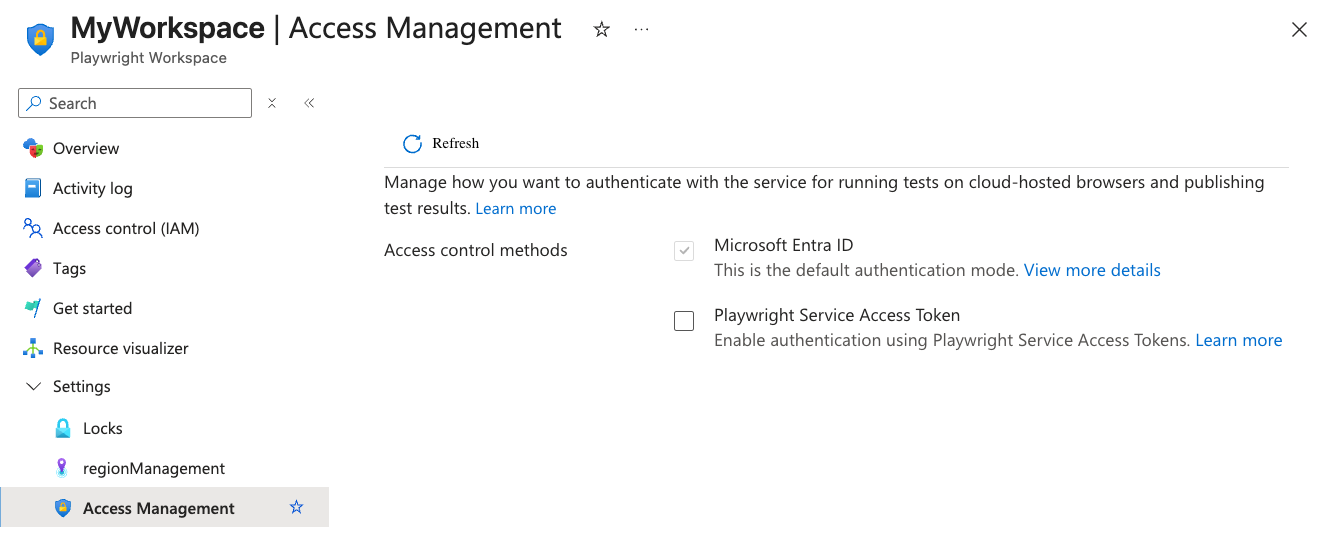 Screenshot that shows turning on authentication using access tokens.