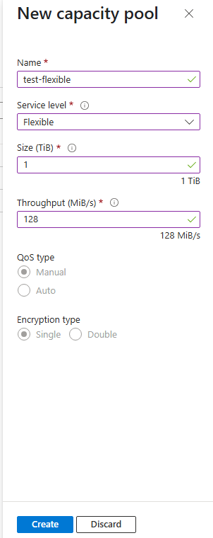 Screenshot showing the New Capacity Pool window.