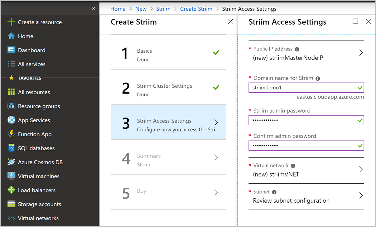 Striim access settings