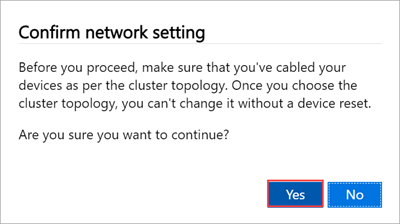 Screenshot of local web UI "Confirm network setting" dialog.