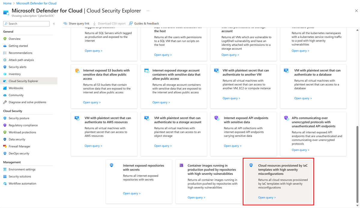 Screenshot that shows the IaC mapping Cloud Security Explorer template.