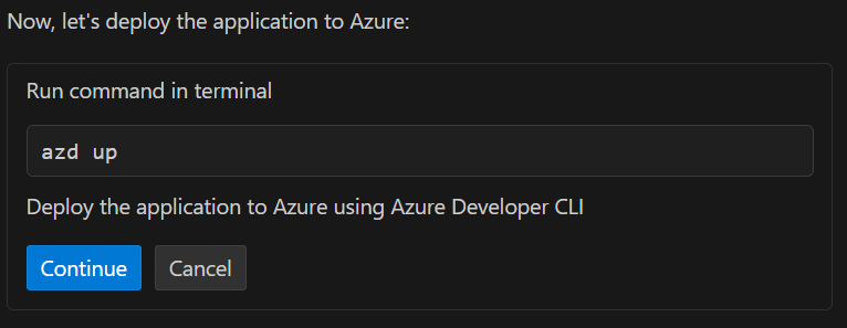 Screenshot of the GitHub Copilot chat pane asks if it should proceed with deployment.