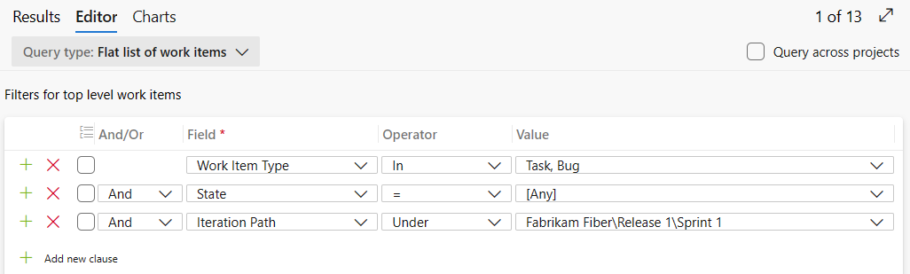 Query of tasks and bugs for sprint