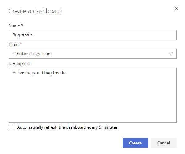 Create a dashboard dialog