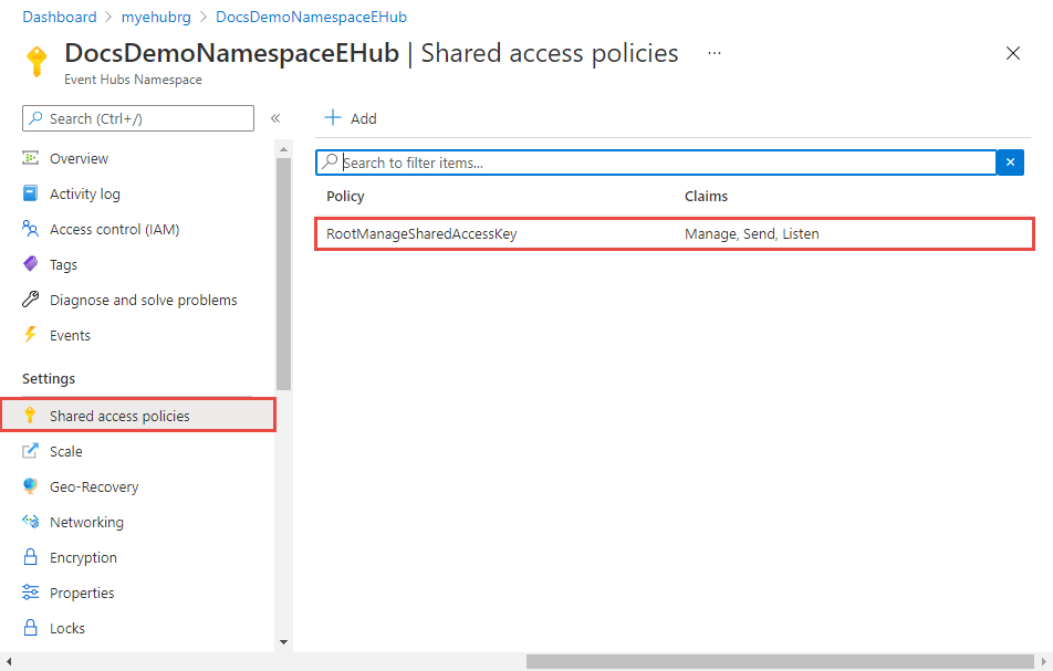 Event Hubs shared access policies