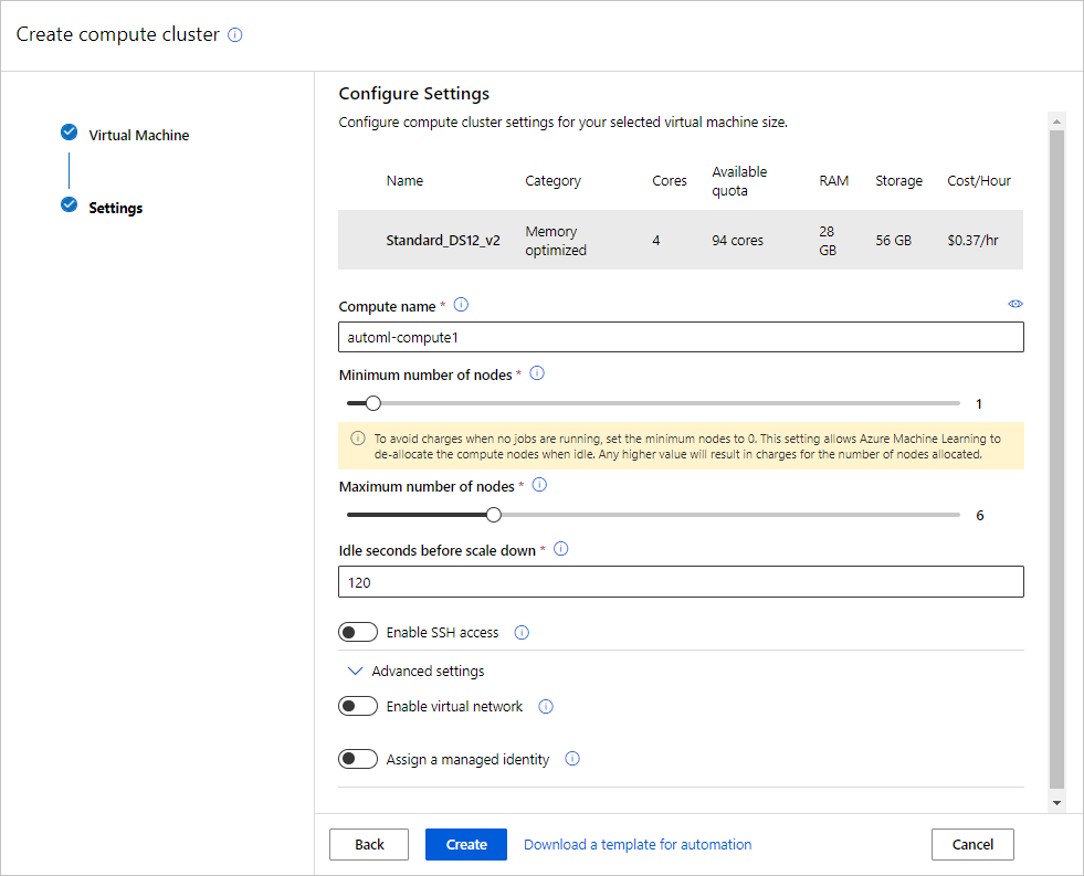 Settings page