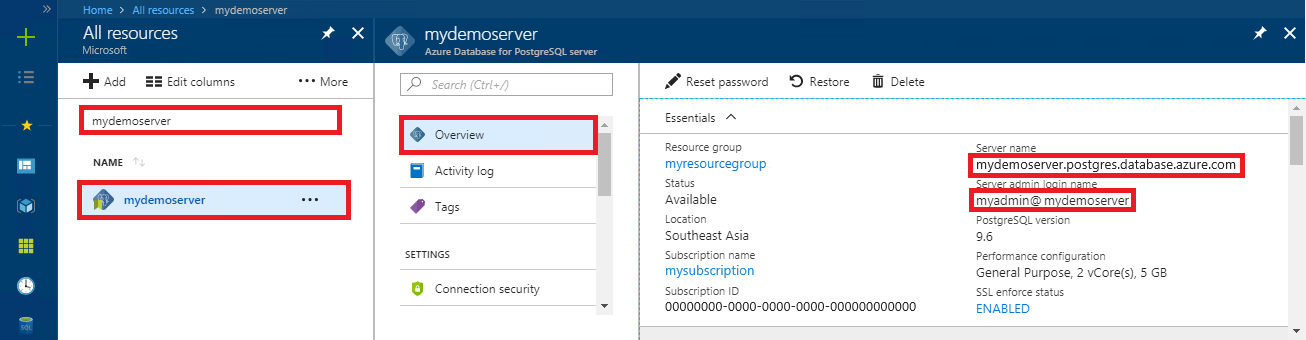 Azure Database for PostgreSQL server name