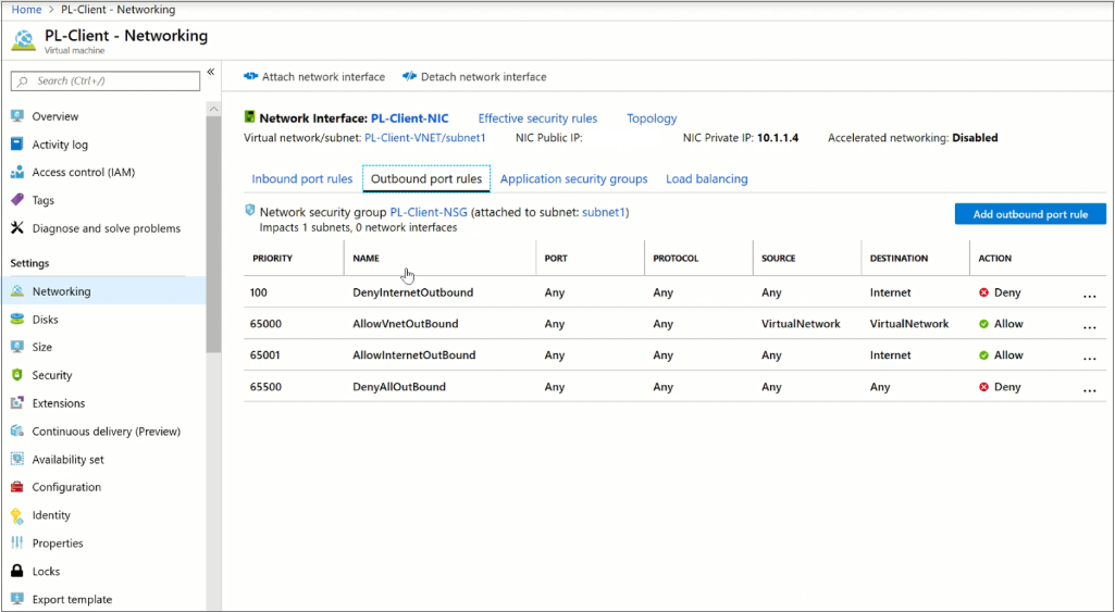 Screenshot of NSG outbound rules.