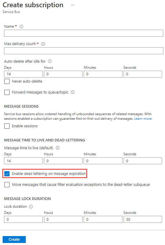Enable dead lettering at the time of the subscription creation