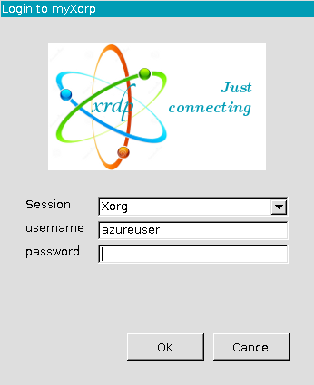 Screenshot of the xrdp log in screen.