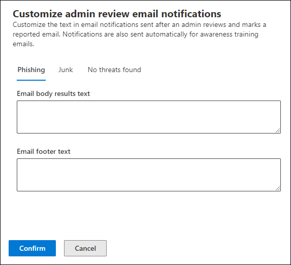 The Customize confirmation message flyout.