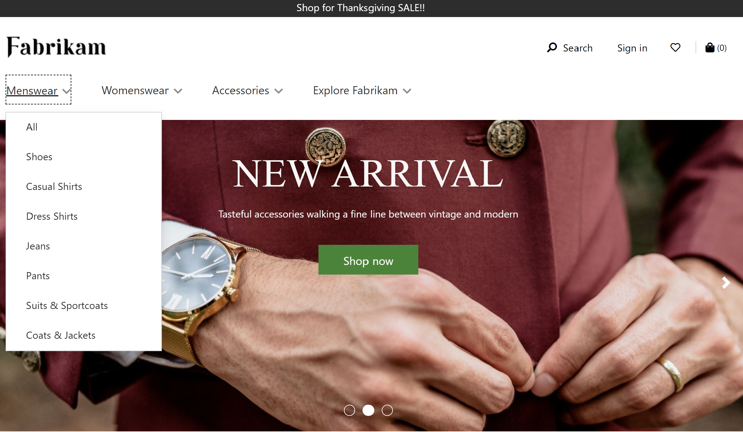 Screenshot of an example header module on an e-commerce home page.