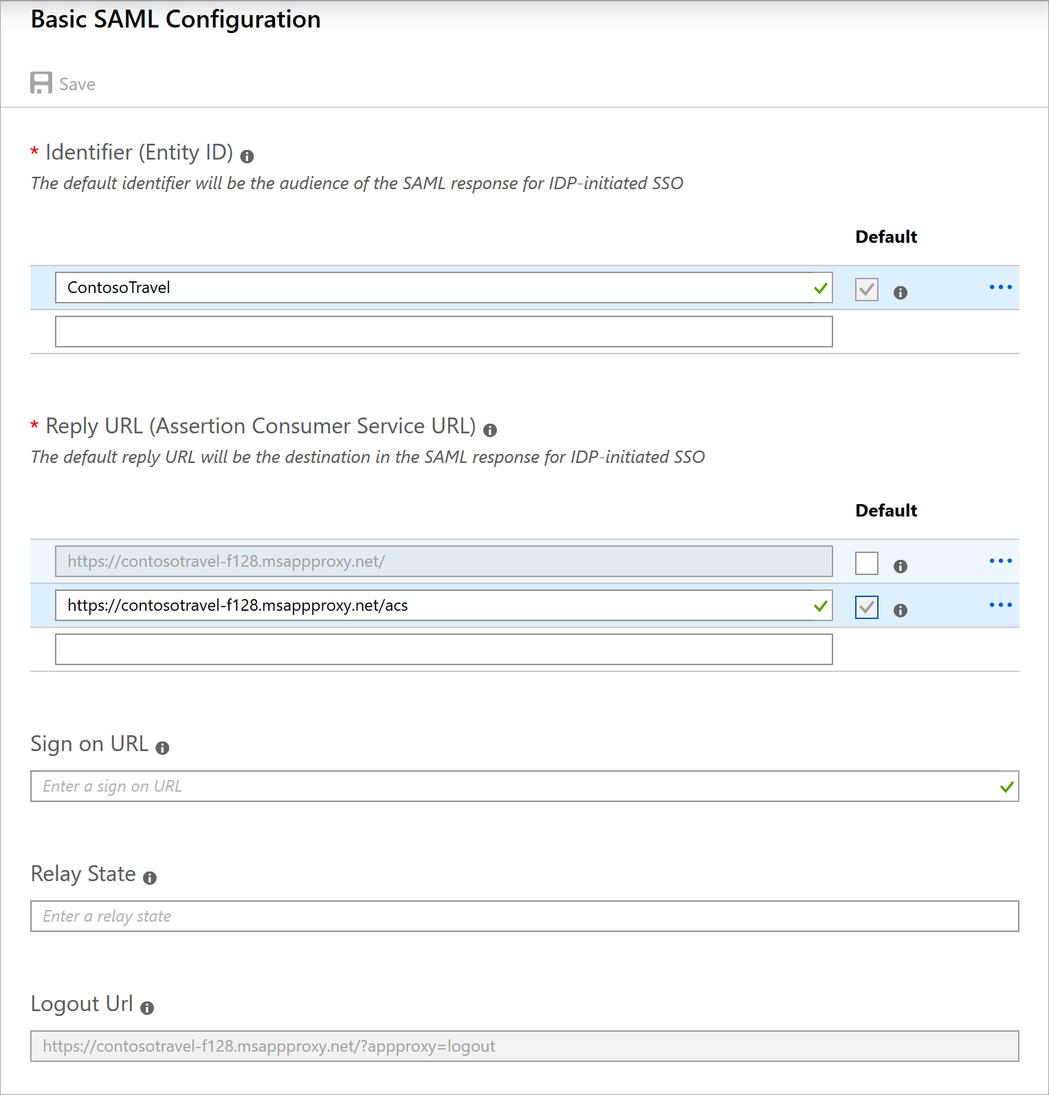 Enter basic SAML configuration data