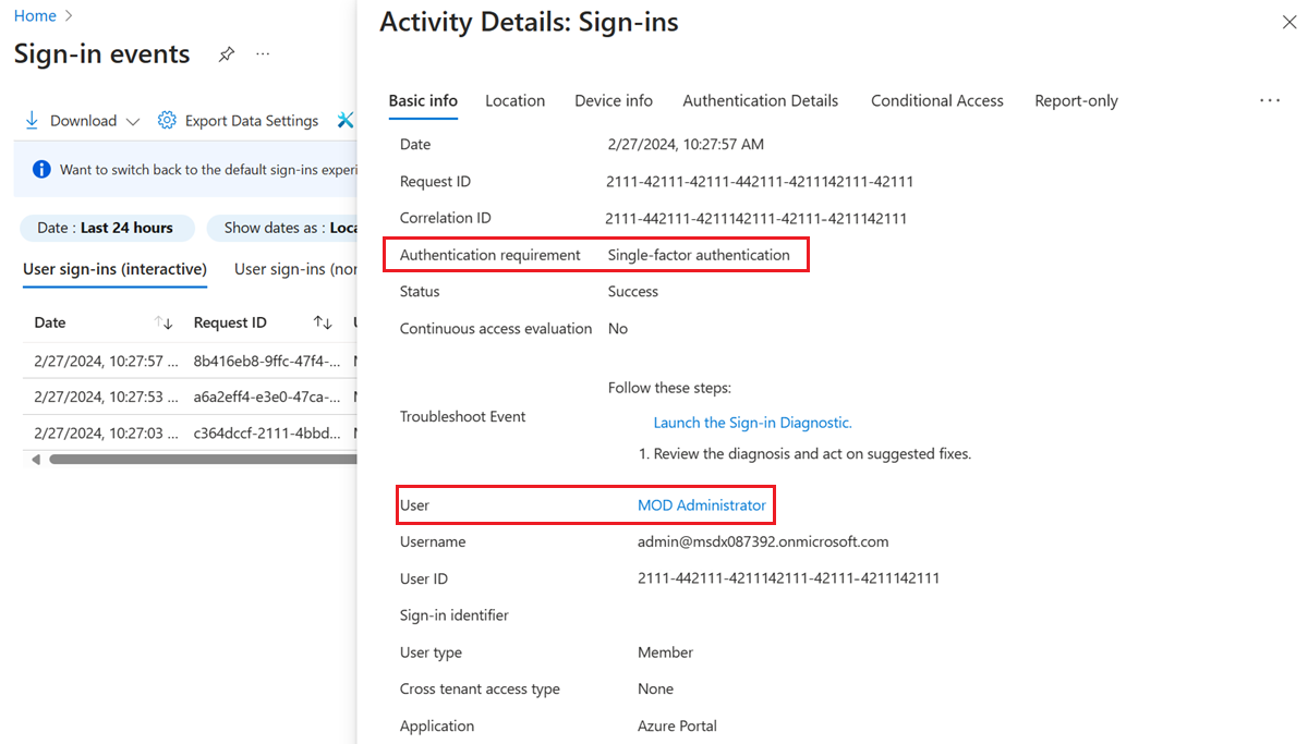 Screenshot of activity details in the sign-in logs.