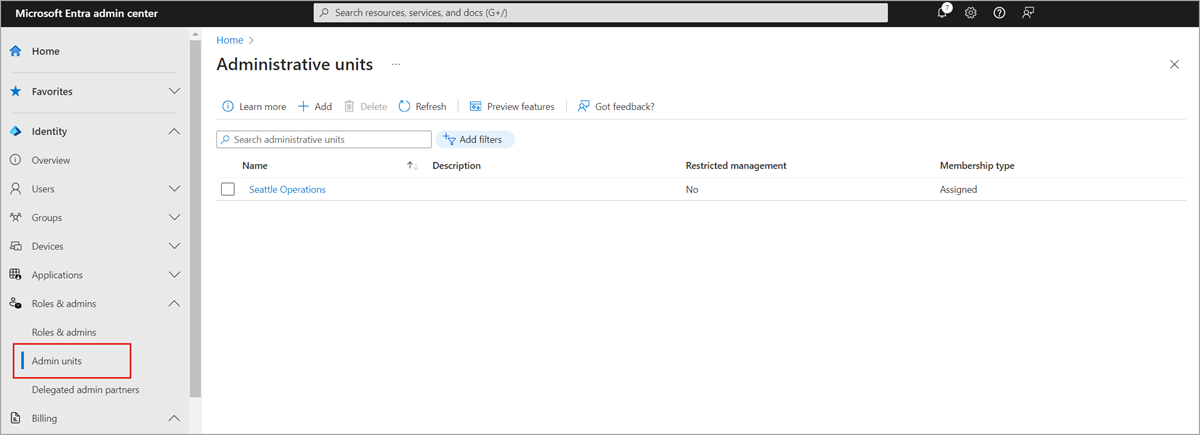 Administrative Units in Microsoft Entra ID.