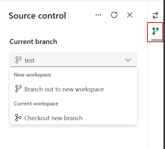 Screenshot of the branch out tab in the source control panel.