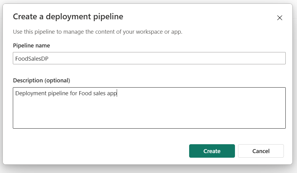Screenshot of how to create a new pipeline with name.