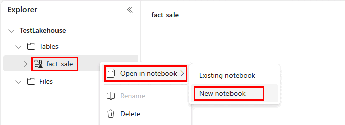 Screenshot from the Fabric portal where a user opens a Spark notebook to query the Warehouse shortcut.