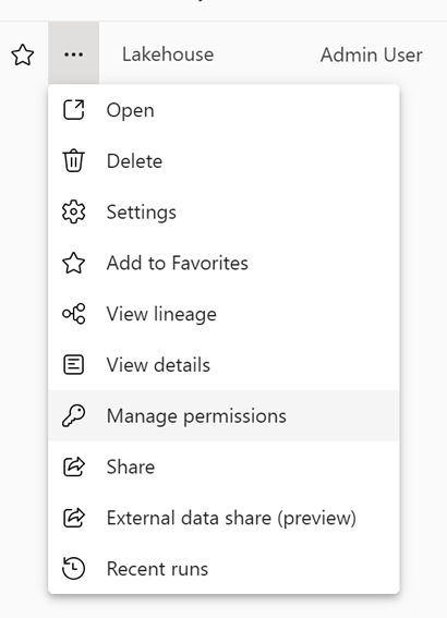 Screenshot showing the manage permissions option.