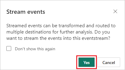 A screenshot of the confirmation popup for streaming events.