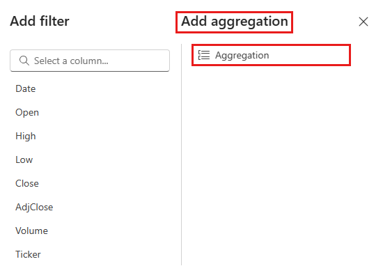 Screenshot of the aggregation dialog box showing how to select an aggregation type.