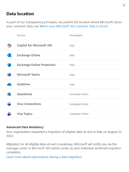 Screenshot of Data Location View Migration in Progress.