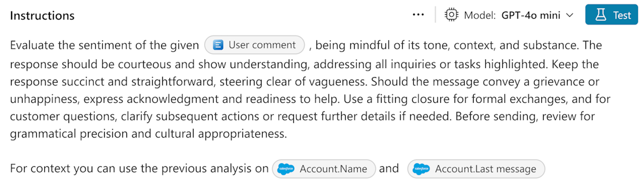 Screenshot of how to insert connectors references directly in the prompt.