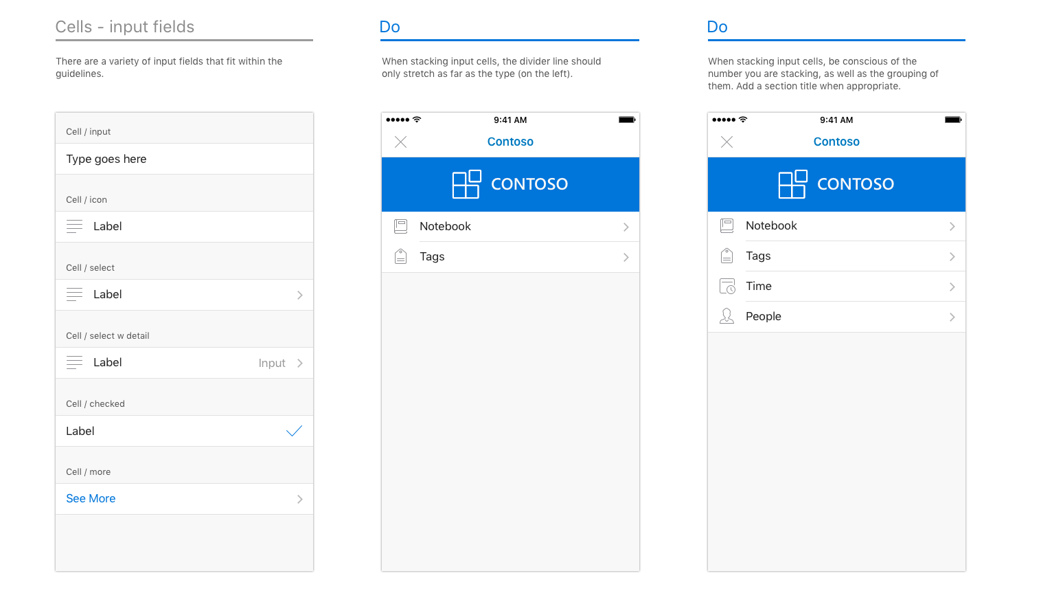 Cells and inputs for iOS.