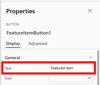 Snimak ekrana koji pokazuje gde da izmenite tekst pločice Featured item.