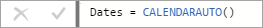 Traka za formule sa formulom Dates = CALENDARAUTO().