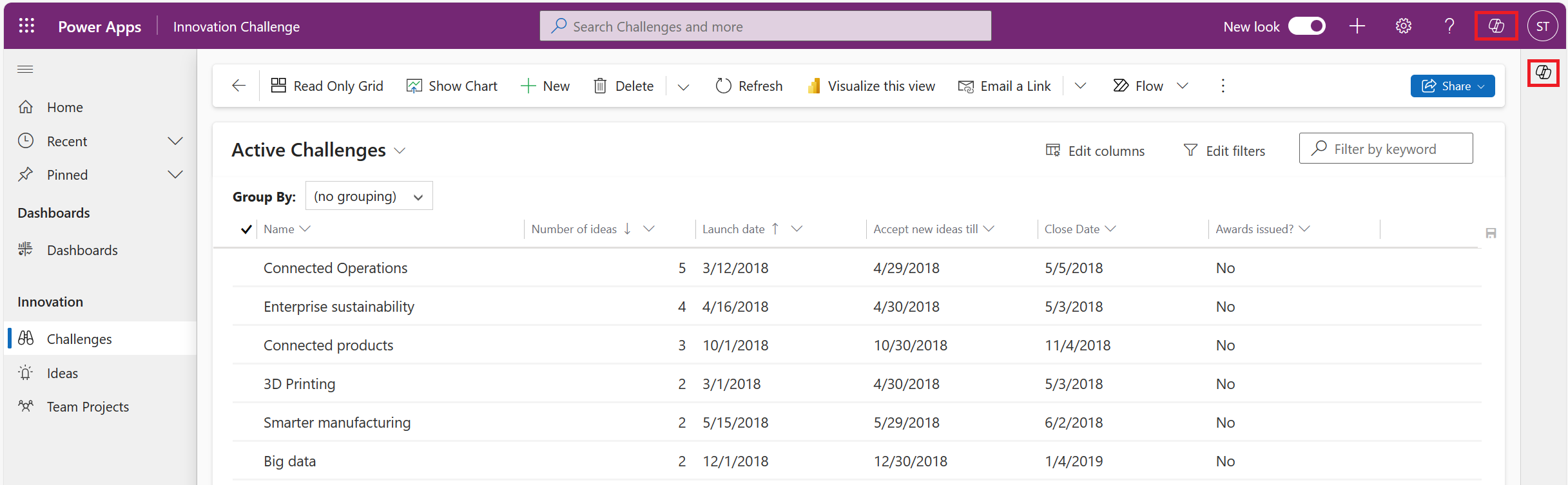 Snimak ekrana koji prikazuje ikone Copilota na stranici.