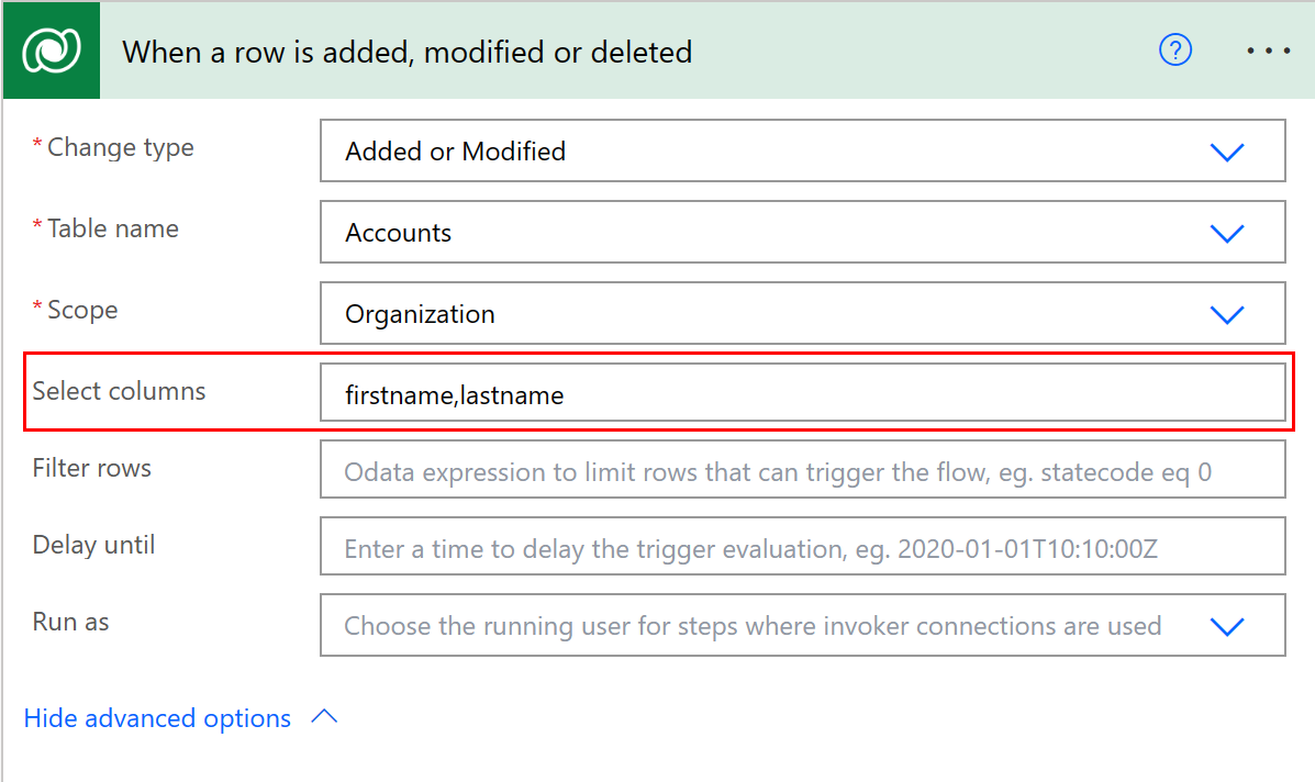 Screenshot of filtering columns by firstname.lastname.