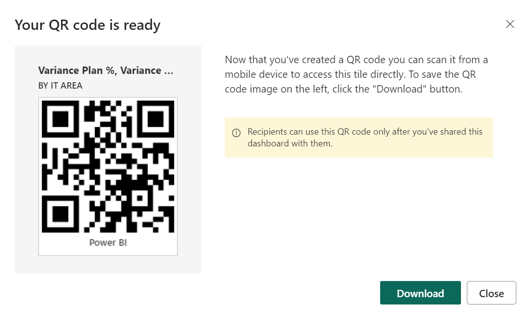 Screenshot showing the Your QR code is ready dialog.