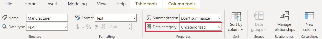 Screenshot showing the Data category field with Uncategorized selected.