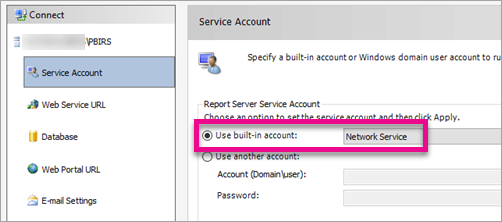 Configure report server service account