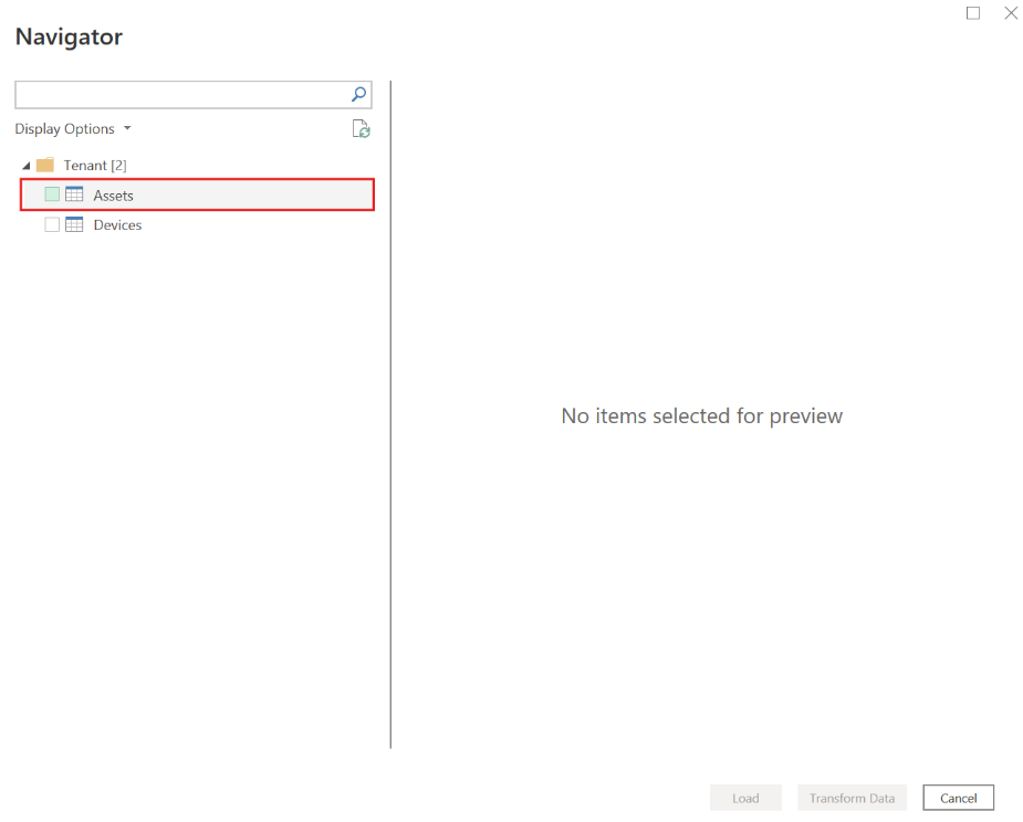 Screenshot of the Navigator Dialog Box in Power Query Desktop.