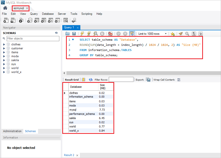 Database size target database