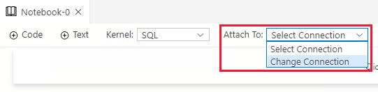 Screenshot of Visual Studio Code SQL Notebook change connection.