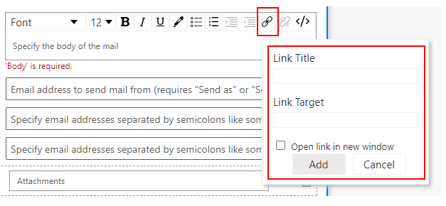 Screenshot of the link icon with link details.