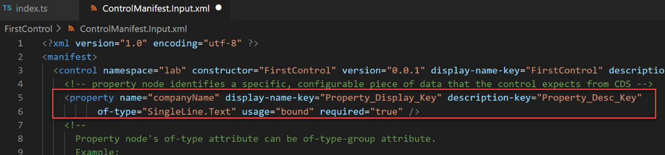Screenshot of property in manifest.