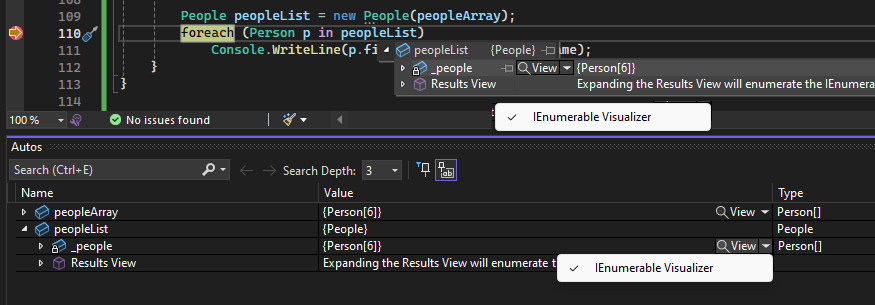 Diagram of Open an IEnumerable visualizer.