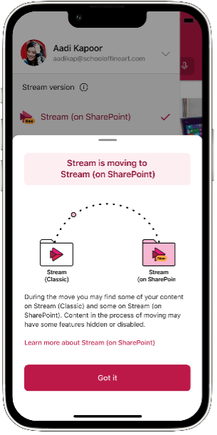 Info section to explain difference between Stream classic and Stream (on SharePoint)
