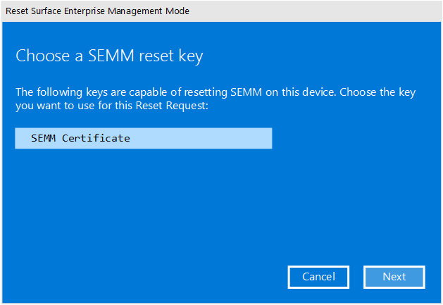 Select SEMM certificate for your Recovery Request Select SEMM certificate for your Recovery Request.