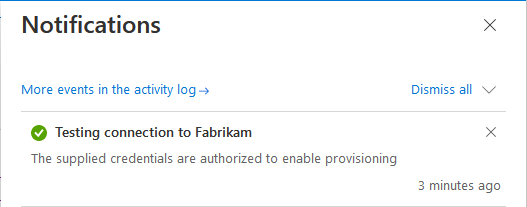Skärmbild som visar ett meddelande om att testa anslutningen.