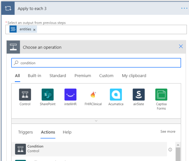 Lägg till en villkorskontroll i åtgärden Tillämpa på varje 3