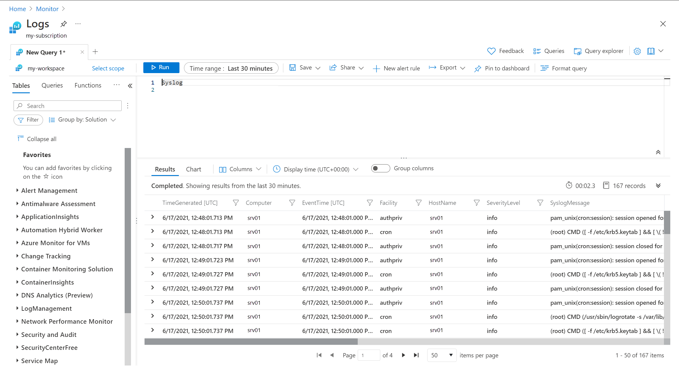 Screenshot that shows a Table query.