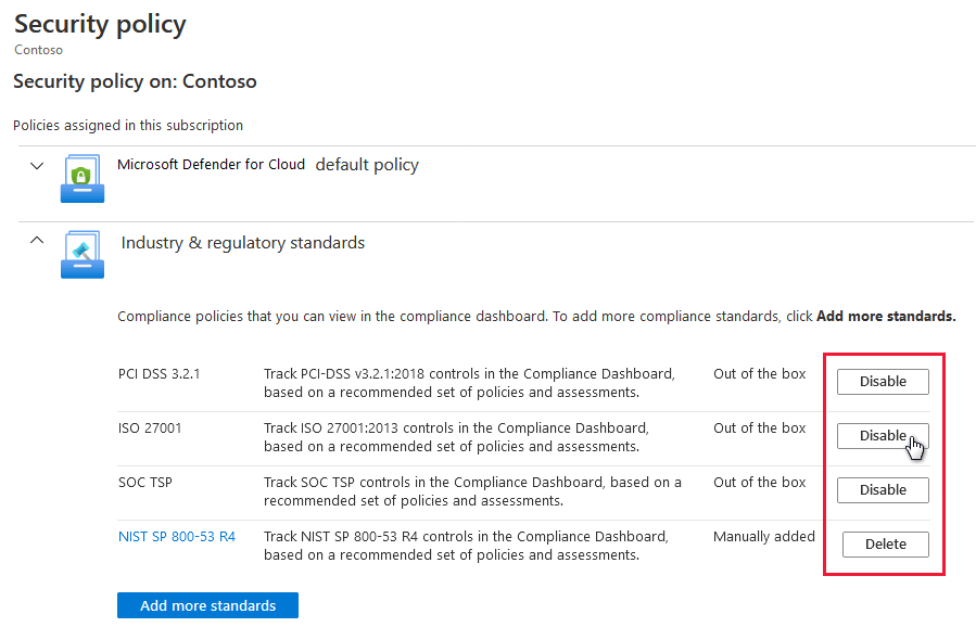 Ta bort en regelstandard från instrumentpanelen för regelefterlevnad i Microsoft Defender för molnet.
