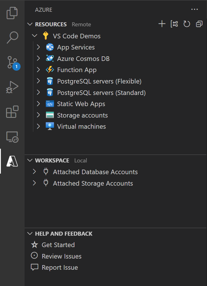 A screenshot showing Visual Studio Code with the Azure Tools extension pack installed.