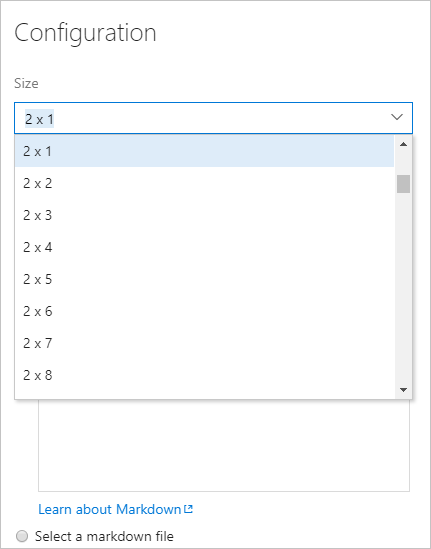 Skärmbild av dialogrutan för konfiguration av Markdown-widget, ändra storlek.